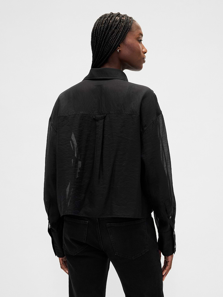 Image number 3 showing, Sheer Straight-Hem Crop Shirt