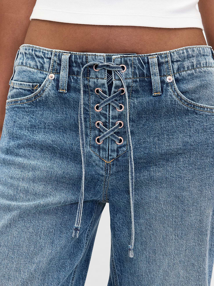 Image number 6 showing, Low Rise Lace-Up '90s Loose Jeans