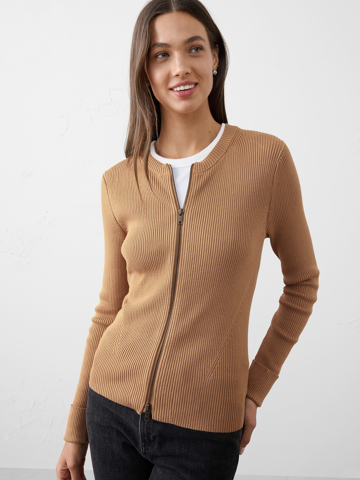 Image number 1 showing, Double Zipper Ribbed Cardigan