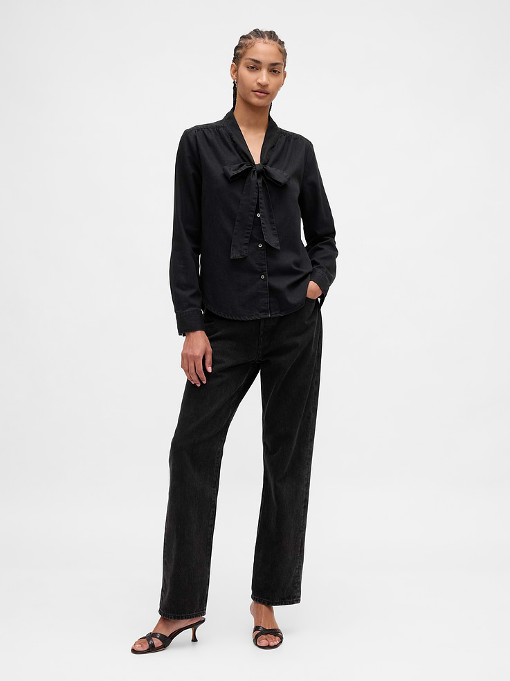 Image number 2 showing, Denim Tie-Neck Shirt