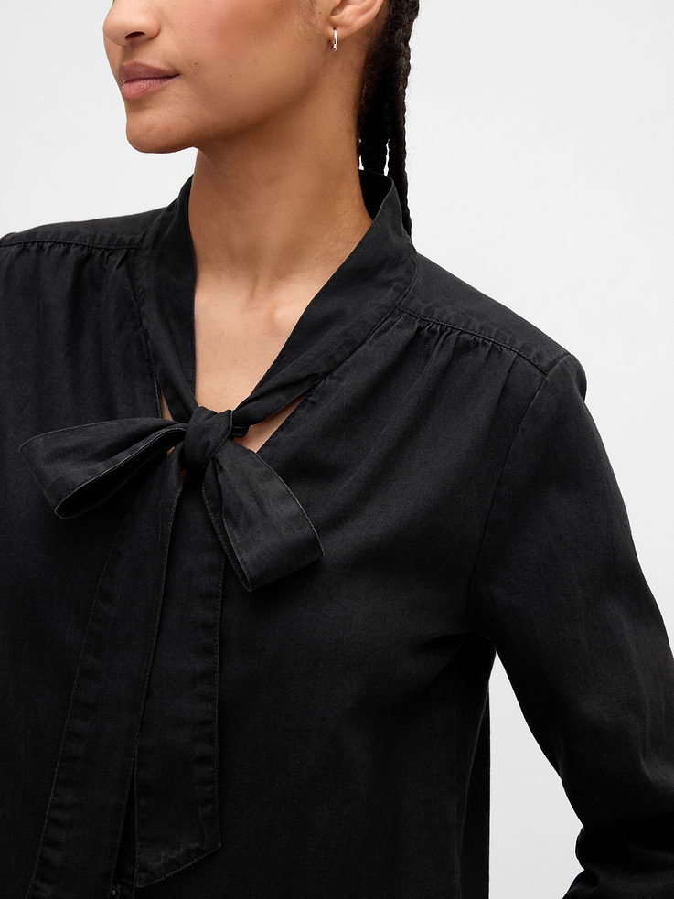 Image number 4 showing, Denim Tie-Neck Shirt