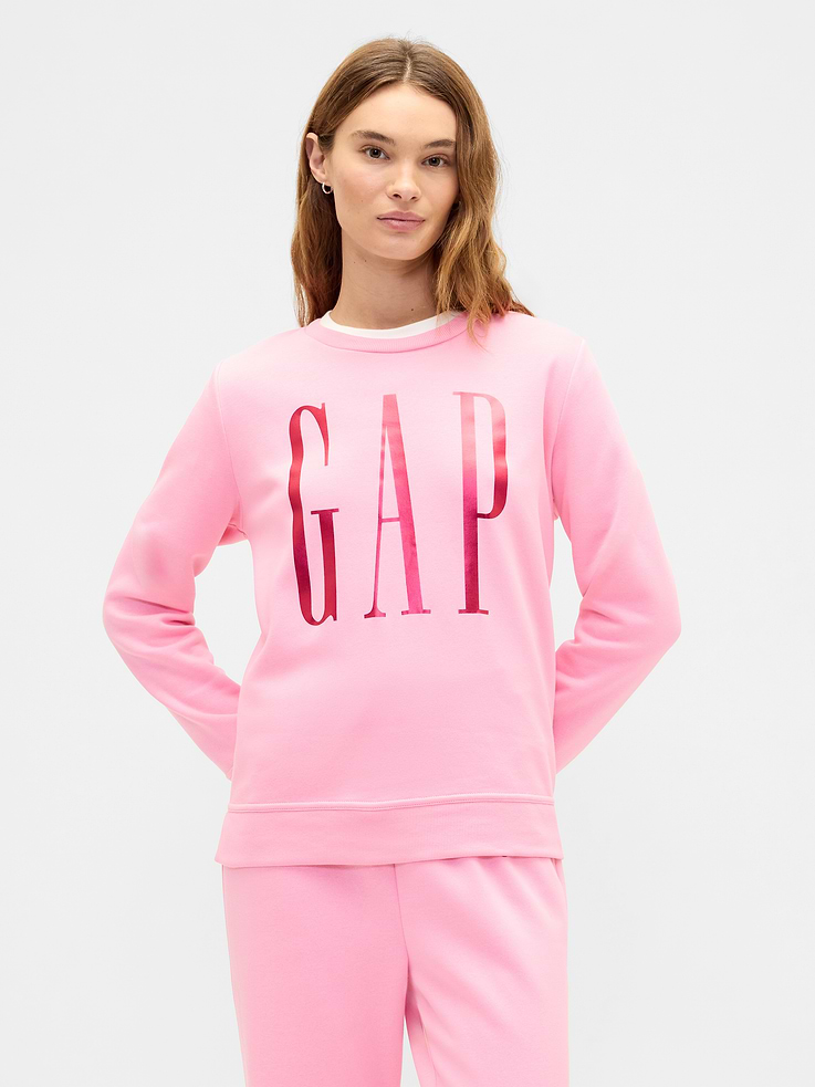 Image 1 of 5, Made with 42% recycled cotton. Compared to virgin materials, using recycled materials helps reduce resource use and waste., Soft, comfy fleece., Dropped shoulder, long sleeves with banded cuffs., Crewneck., Gap logo at front., Banded hem., Product #814059