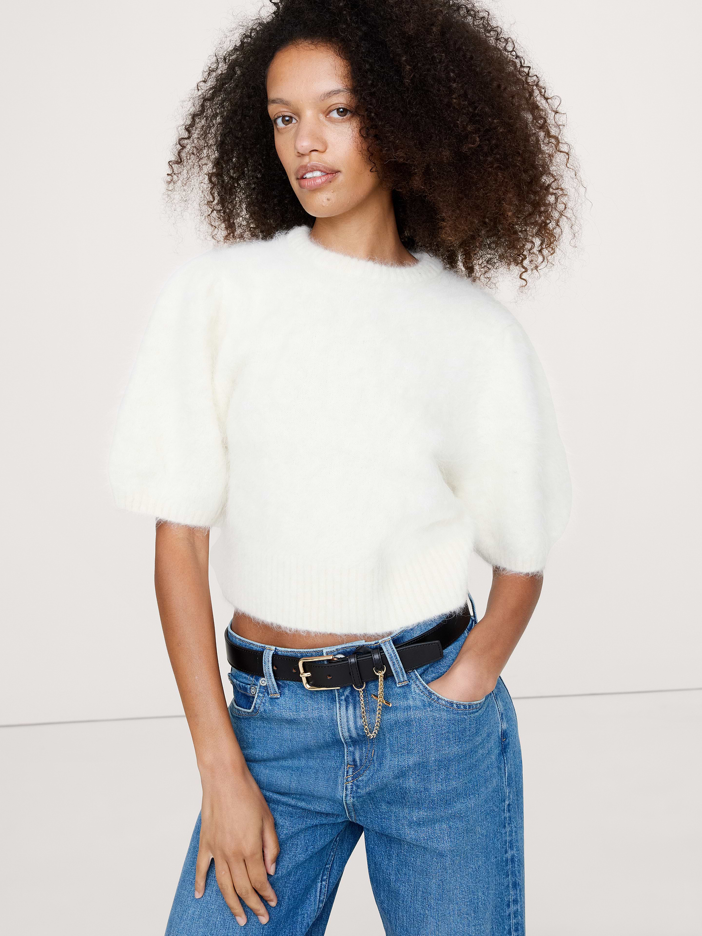 Image number 1 showing, Fuzzy Alpaca-Blend Puff-Sleeve Sweater