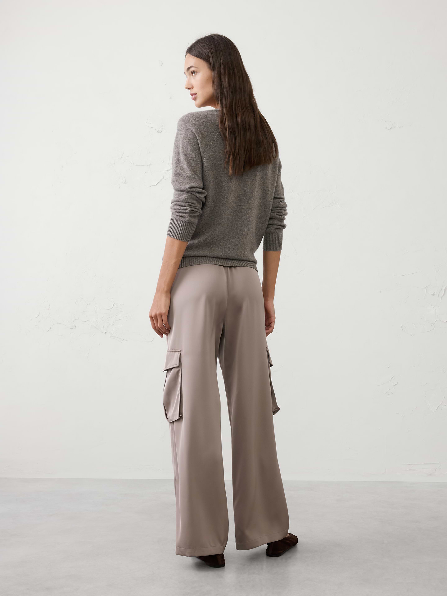 Image number 2 showing, Wide-Leg Mid-Rise Satin Pull-On Cargo Pant