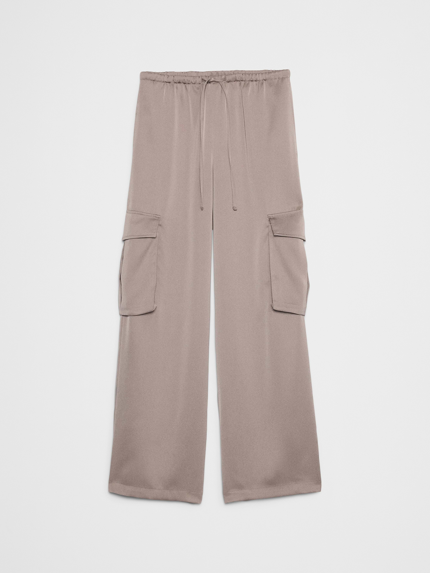 Image number 4 showing, Wide-Leg Mid-Rise Satin Pull-On Cargo Pant