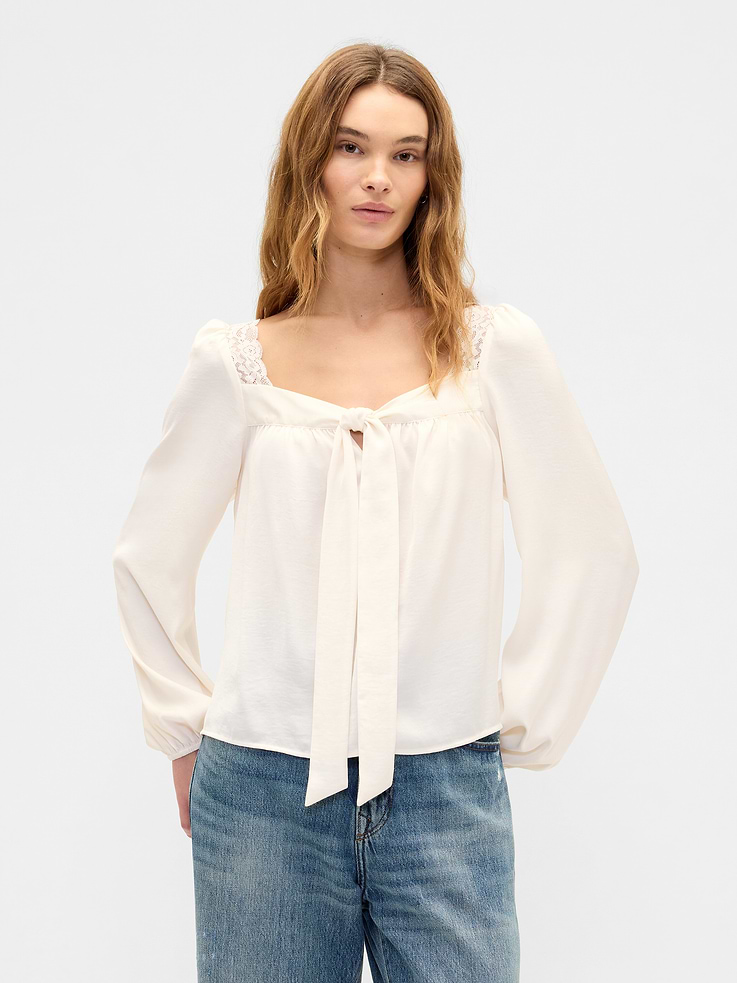 Gap Factory Women's Oversized Lace-Trim Top (Ivory Cream Frost)