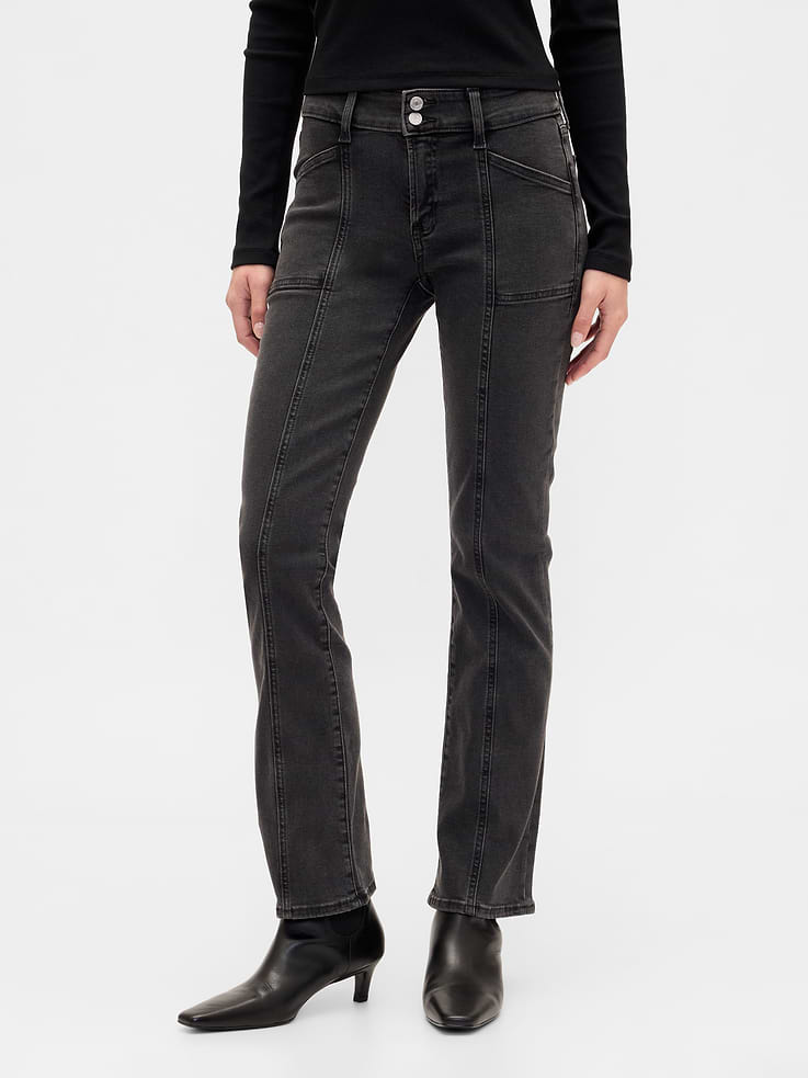 Image 2 of 7, Mid Rise Universal Seamed Baby Boot Jeans