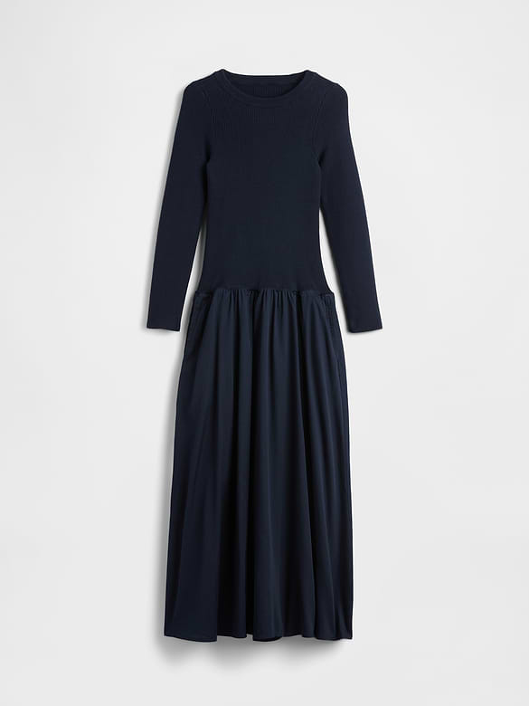 Mixed Media Drop-Waist Maxi Dress
