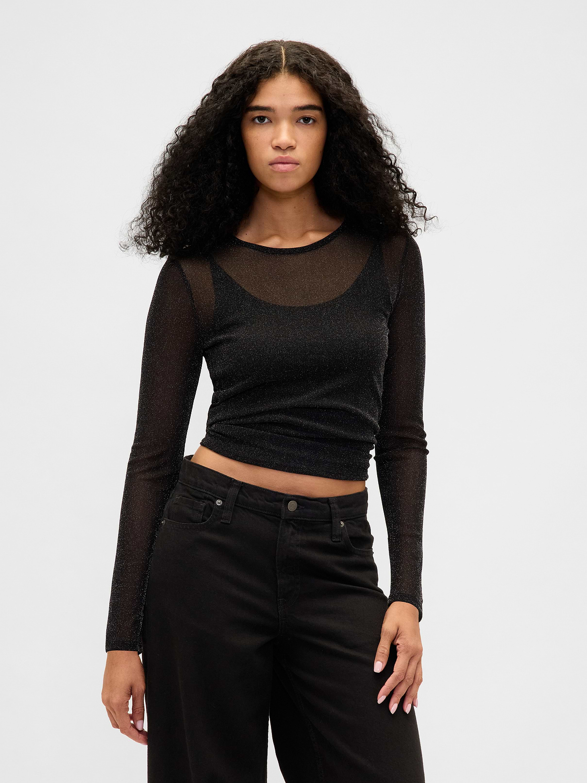 Sheer Metallic Mesh Top