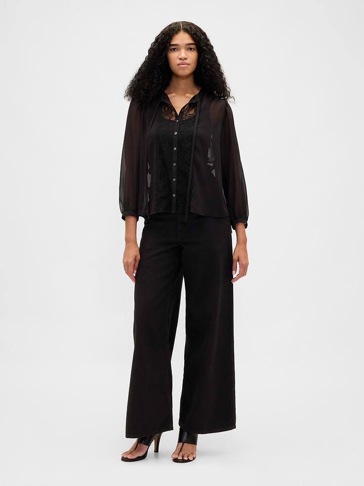 Image number 2 showing, Sheer Recycled Lace Inset Tie-Neck Top