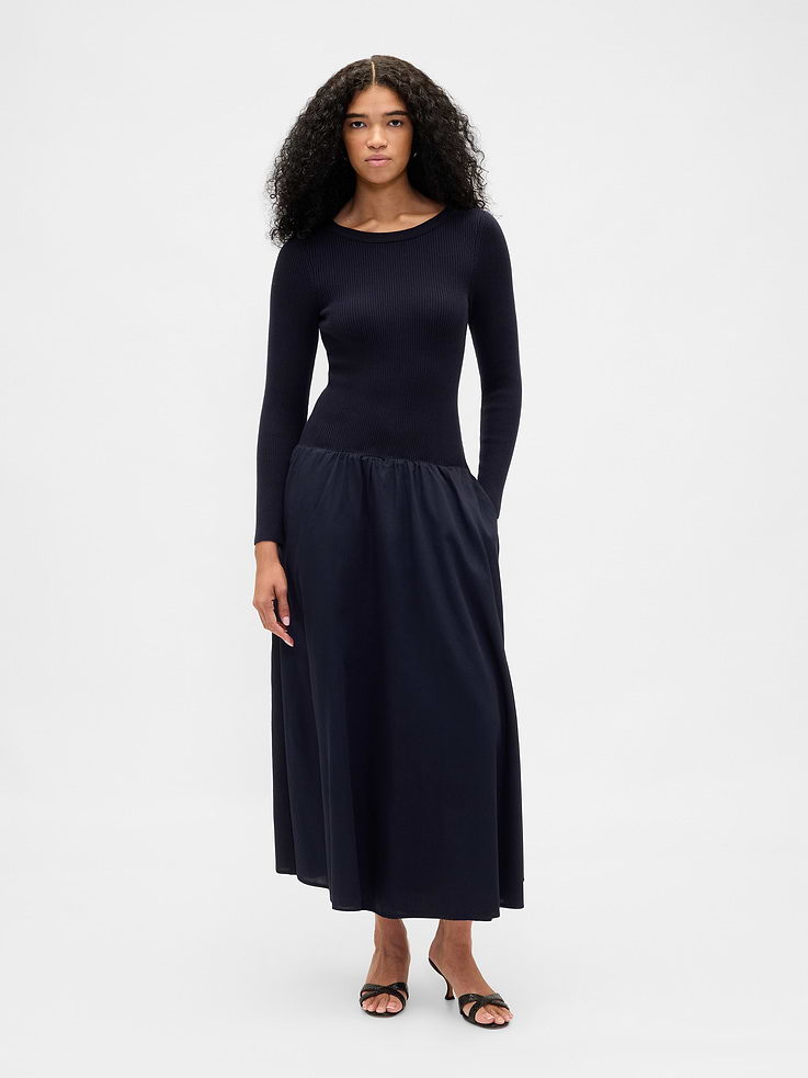 Image number 1 showing, Mixed Media Drop-Waist Maxi Dress