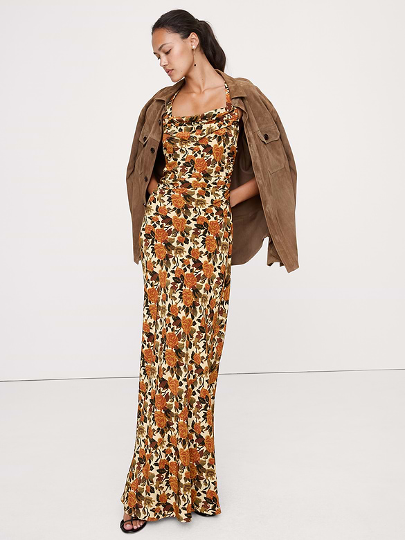 Matte Silk Cowl-Neck Backless Maxi Dress