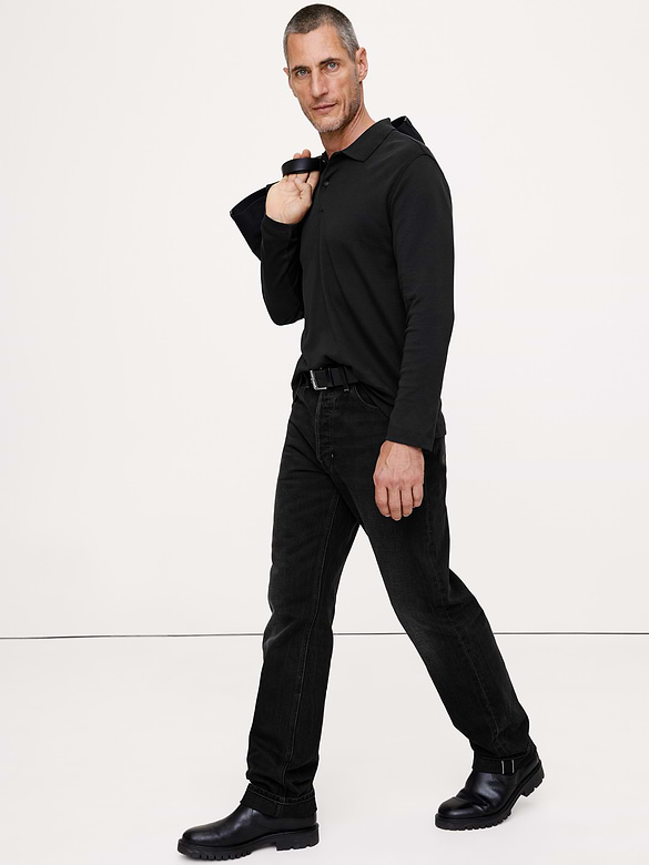 Luxury-Touch Long-Sleeve Polo