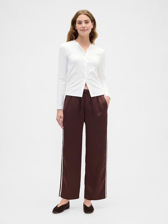 Satin Straight-Leg Crop Pants