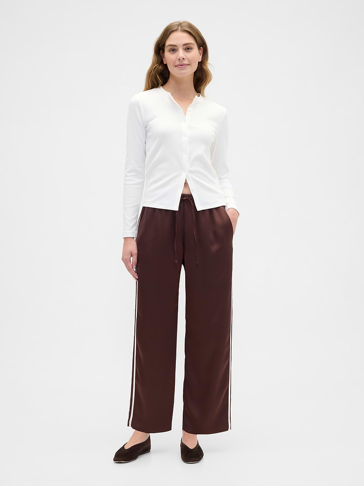 Image number 1 showing, Satin Straight-Leg Crop Pants