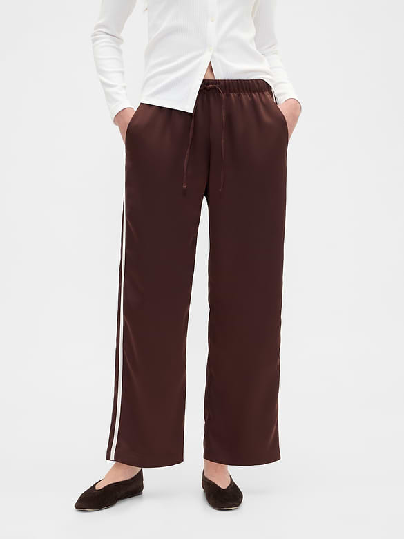 Satin Straight-Leg Crop Pants