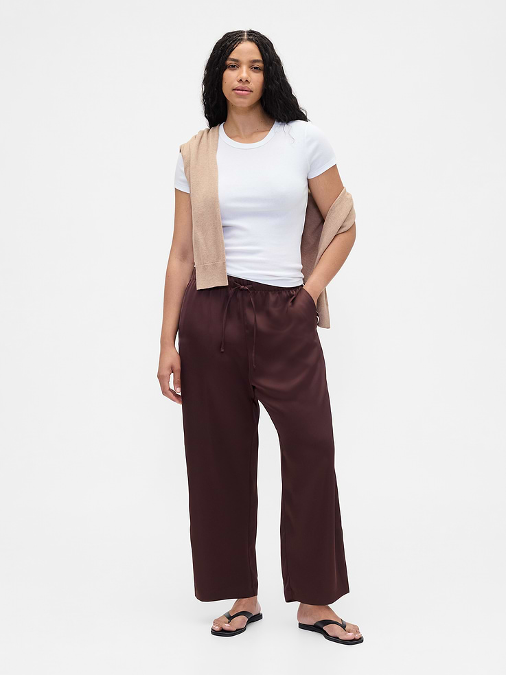Image number 5 showing, Satin Straight-Leg Crop Pants