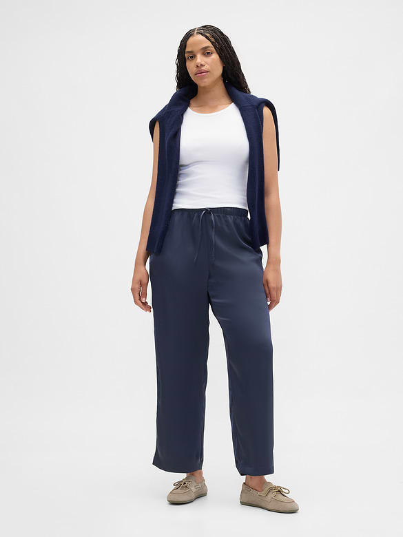 Satin Straight-Leg Crop Pants