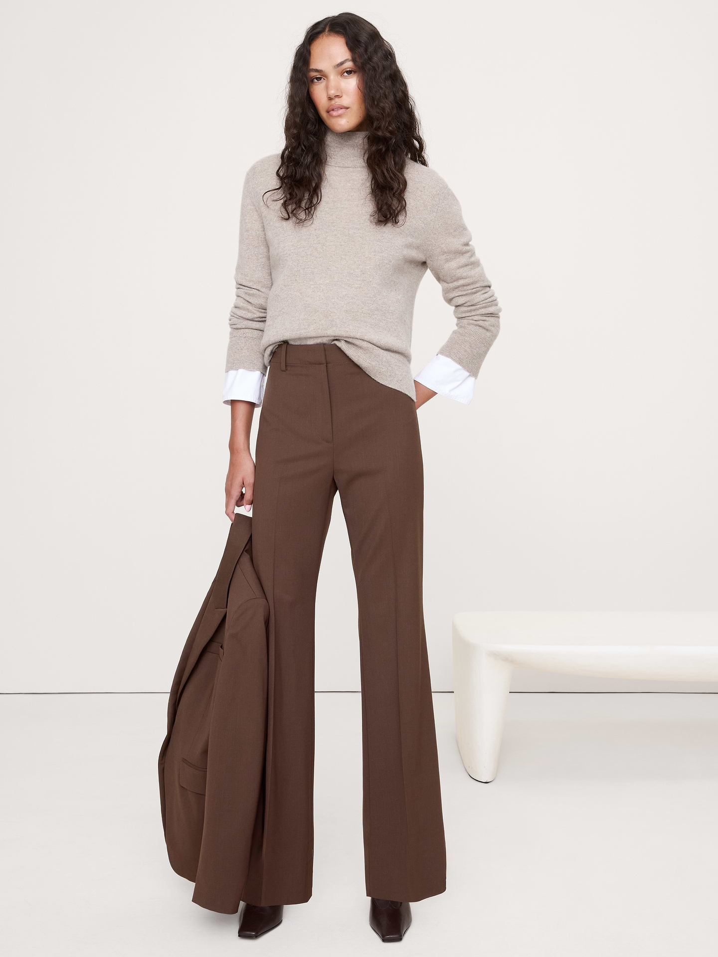 Image number 1 showing, Ultra High-Rise Flare Italian Lightweight Wool Pant