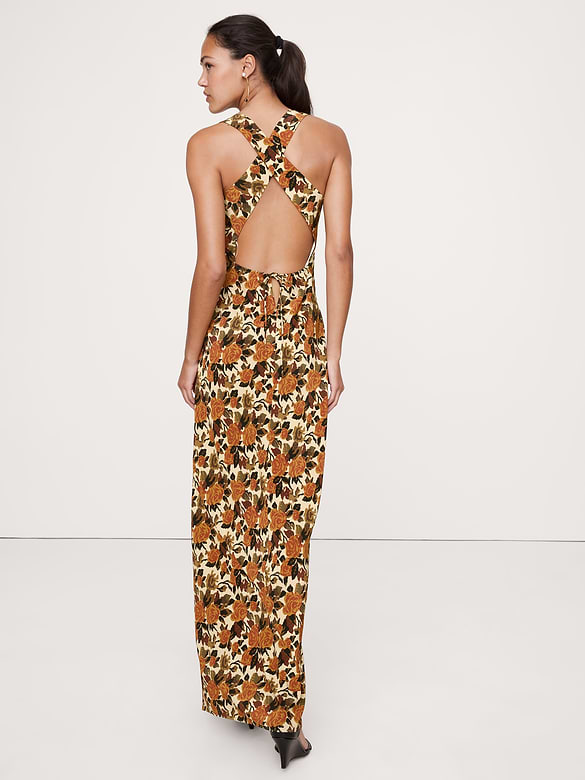 Matte Silk Cowl-Neck Backless Maxi Dress
