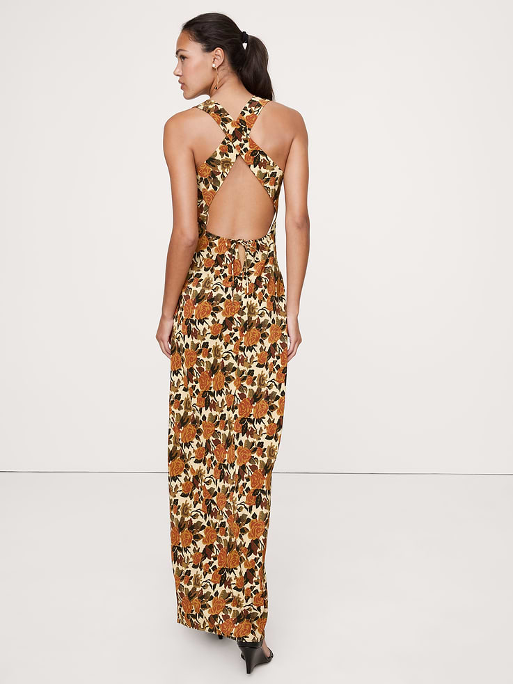 Matte Silk Cowl-Neck Backless Maxi Dress