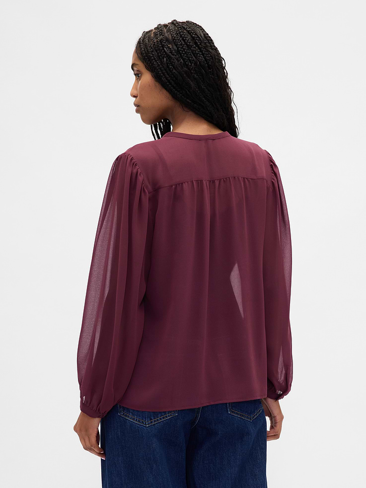 Image number 3 showing, Sheer Recycled Lace Inset Tie-Neck Top