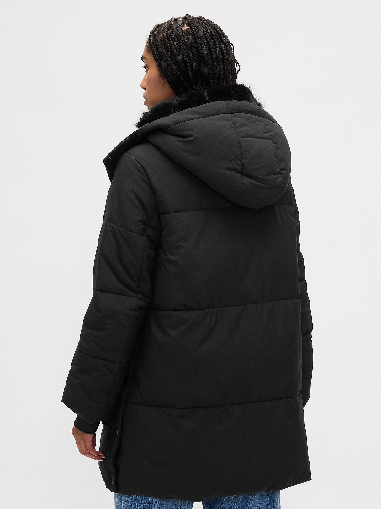 Faux Fur-Trim Midi Puffer Jacket | Gap
