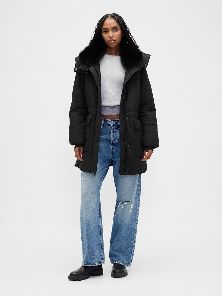Image number 2 showing, Faux Fur-Trim Midi Puffer Jacket
