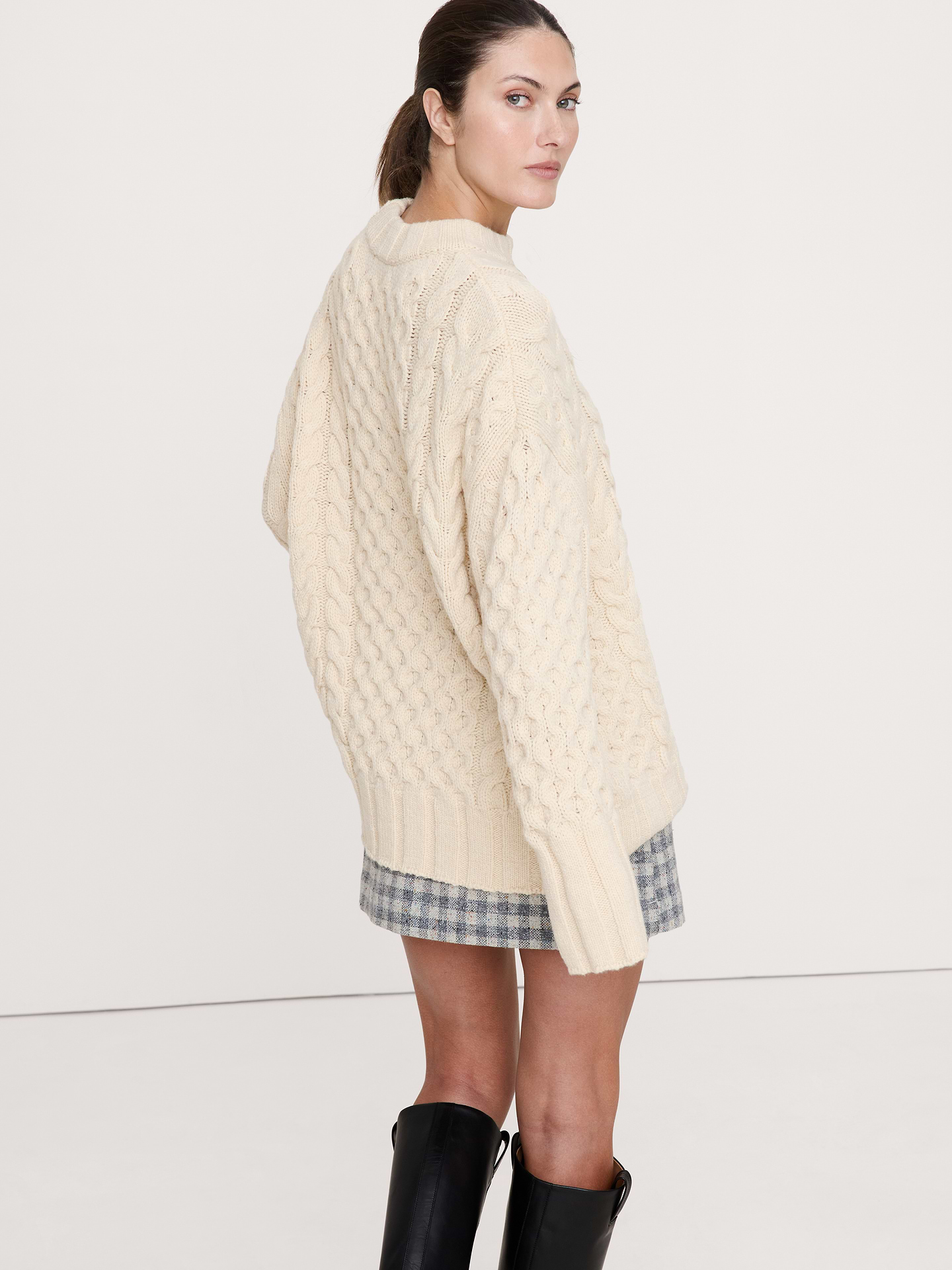 Image 2 of 5, Italian Merino-Blend Cable Tunic Sweater
