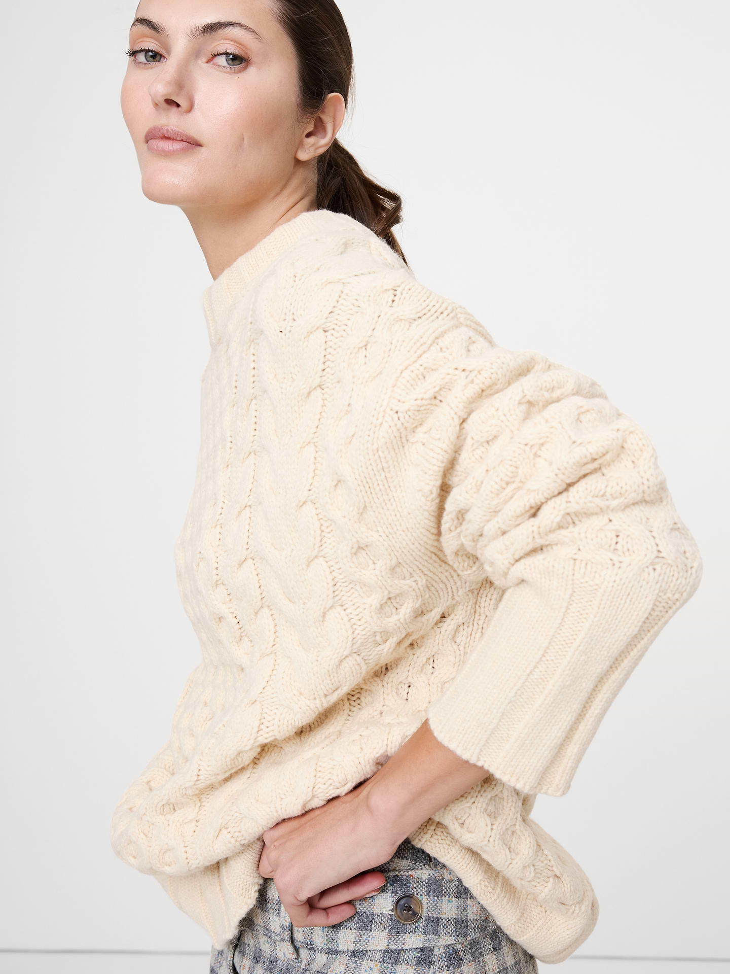 Image 3 of 5, Italian Merino-Blend Cable Tunic Sweater