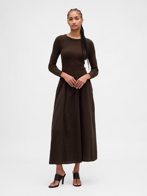 Mixed Media Drop-Waist Maxi Dress