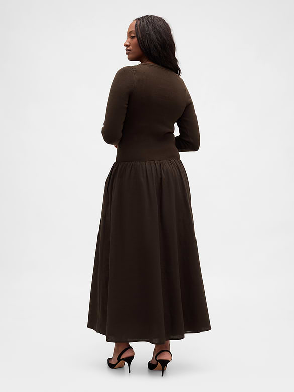 Mixed Media Drop-Waist Maxi Dress