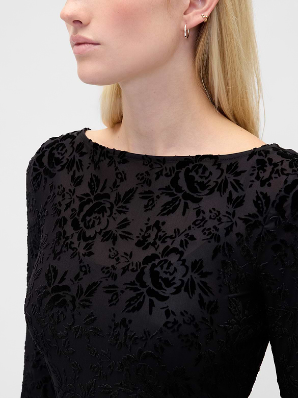 Burnout Velvet Bell-Sleeve Midi Dress