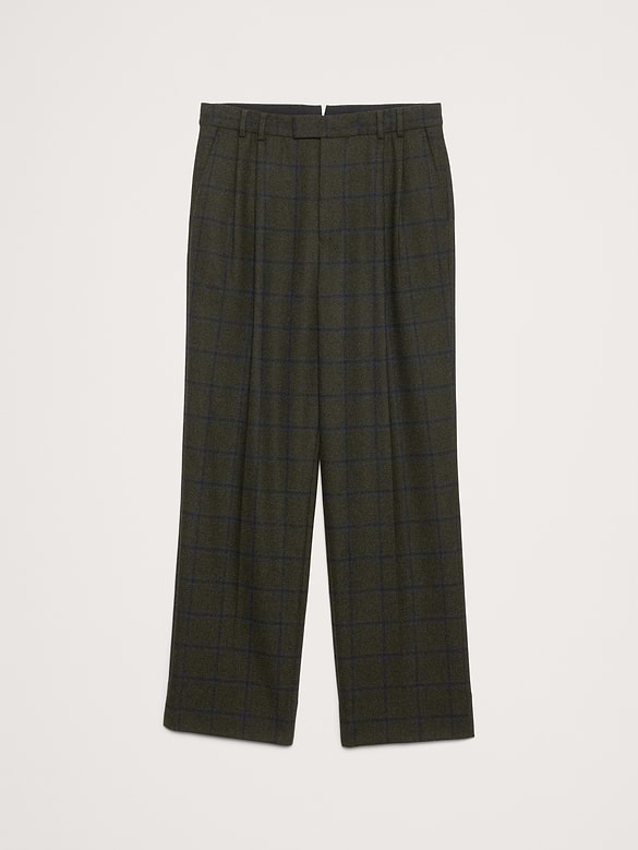 Pantalon habillé droit à plis en flanelle