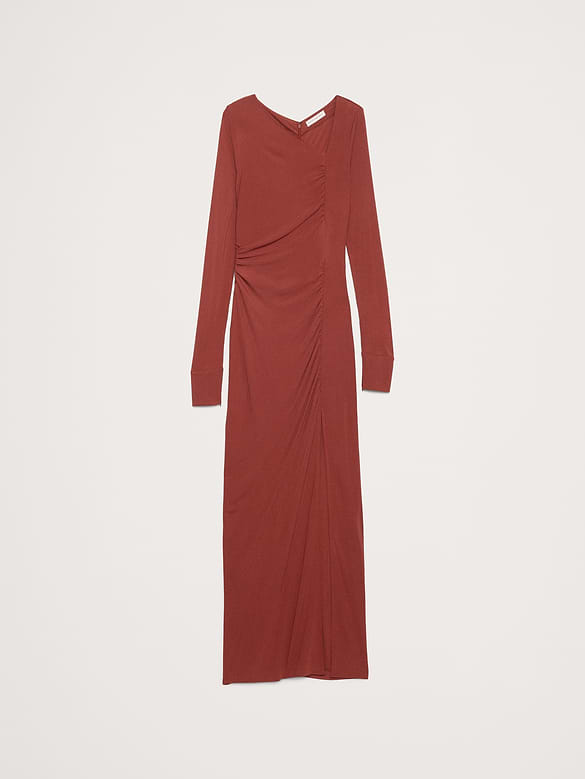 ROBE LONGUE FRONCÉE EN JERSEY MAT