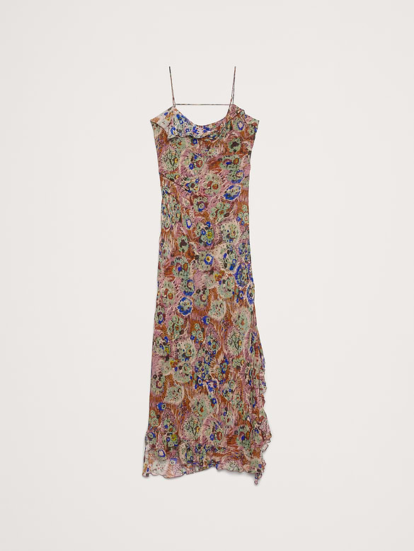Robe longue à col cagoule en crêpe georgette
