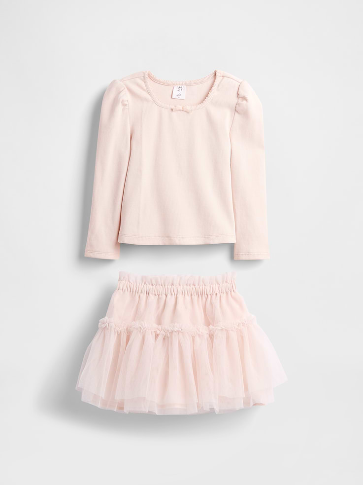 Image 2 of 3, Baby & Toddler Rib & Tulle Outfit Set