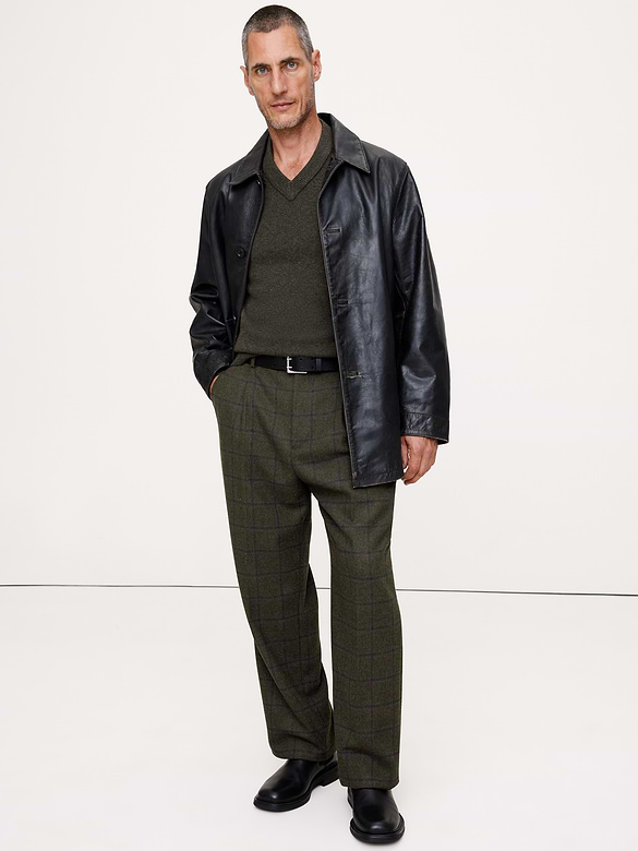 Pantalon habillé droit à plis en flanelle