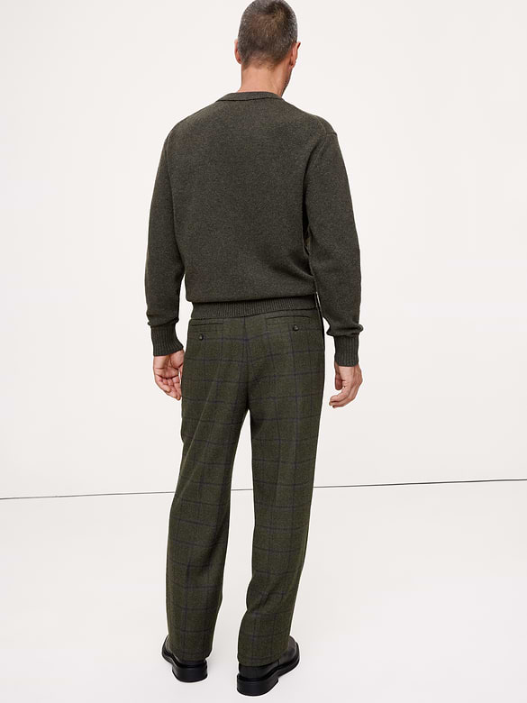 Pantalon habillé droit à plis en flanelle