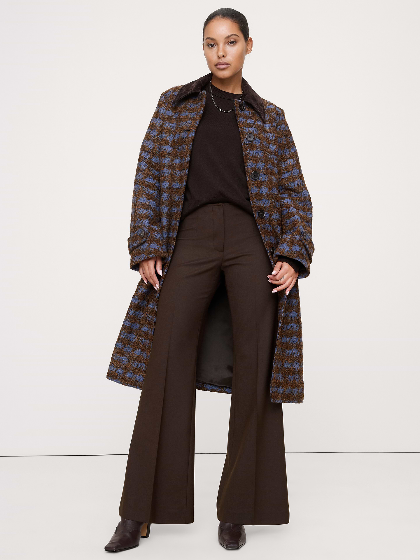 Image number 1 showing, Mid-Rise Flare Stretch Wool-Blend Pant