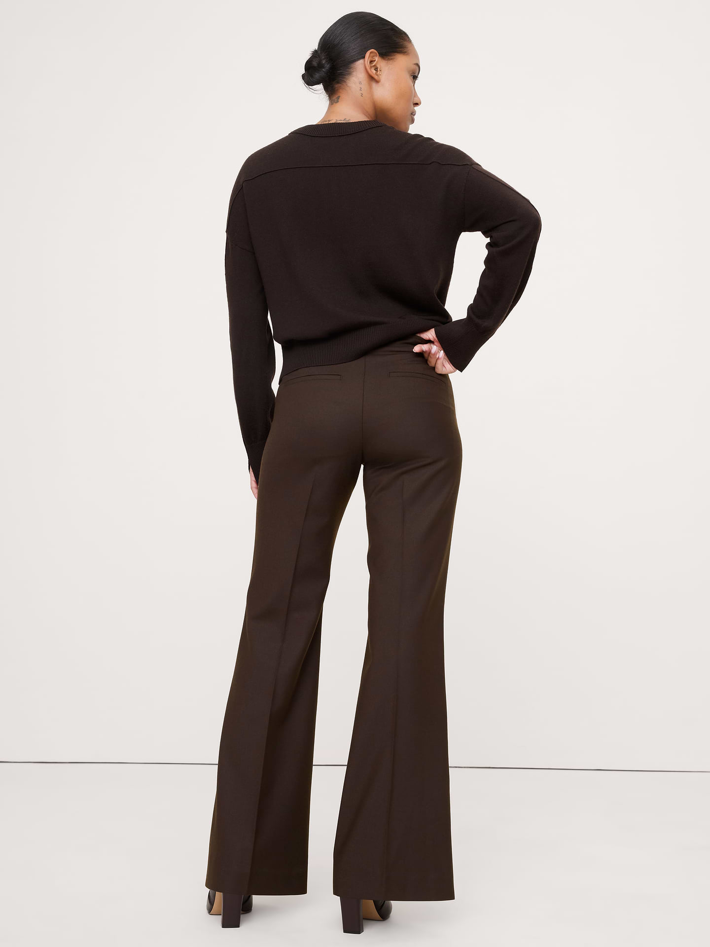 Image number 6 showing, Mid-Rise Flare Stretch Wool-Blend Pant