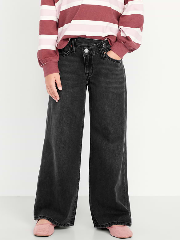 Jean à ceinture croisée coupe très généreuse à jambe large pour fille