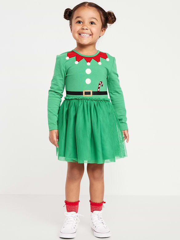 Fit and Flare Long-Sleeve Tutu Dress for Toddler Girls