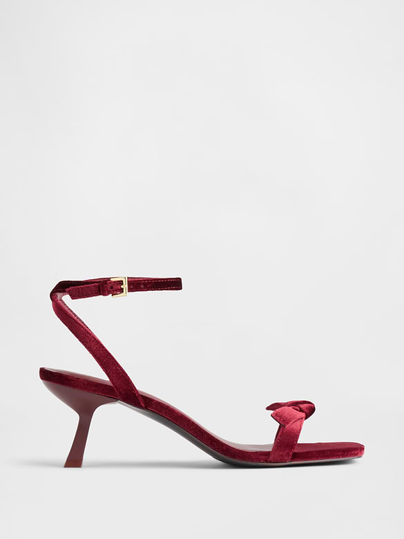 Velvet Bow Open-Toe Strappy Kitten Heels