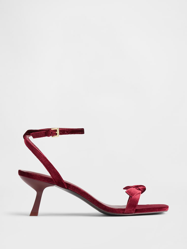 Image number 1 showing, Velvet Bow Open-Toe Strappy Kitten Heels