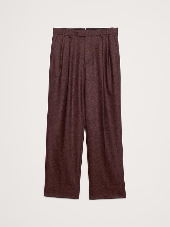 Pantalon habillé droit à plis en flanelle