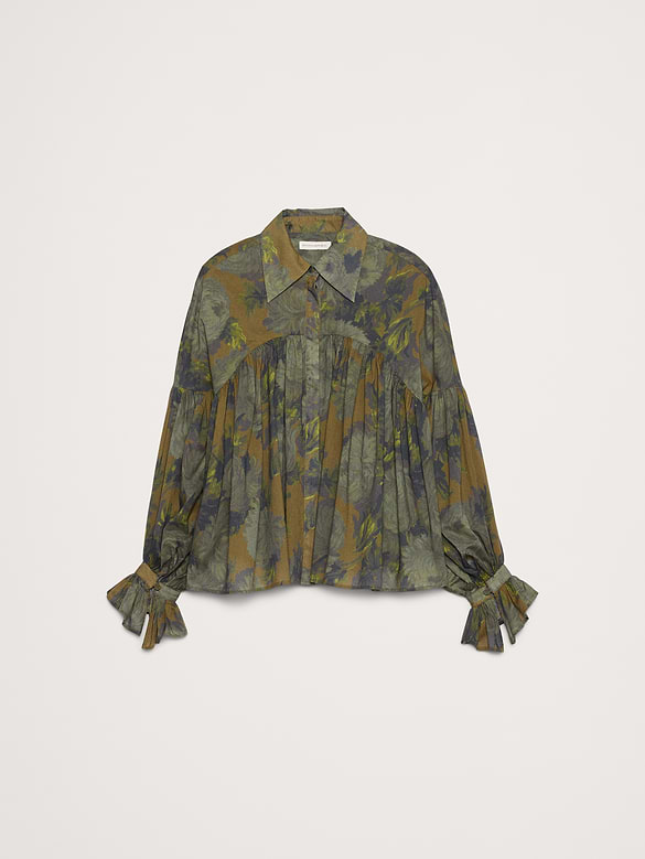 Cotton Balloon-Sleeve Shirt