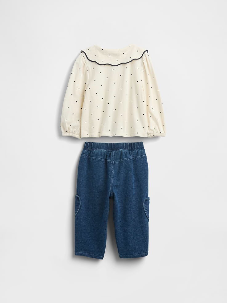 Image number 2 showing, Baby Collared Top & Pull-On Pants Outfit Set