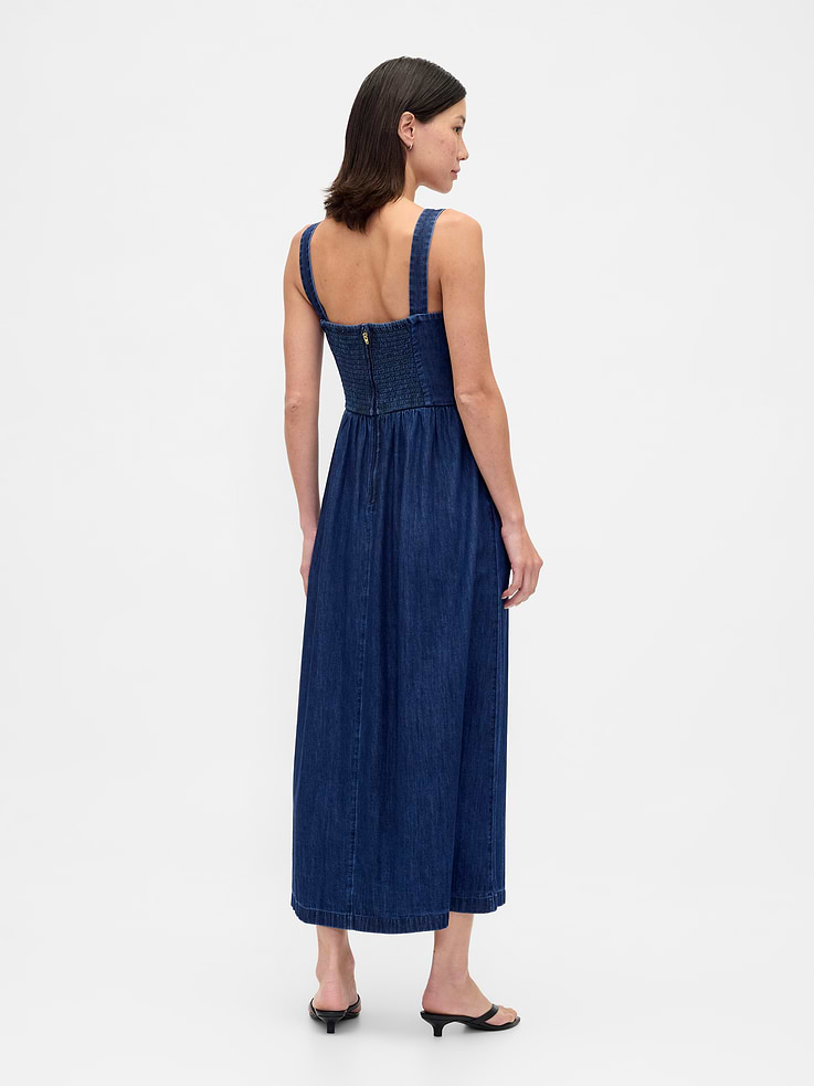 Image number 2 showing, Denim Drop-Waist Corset Midi Dress