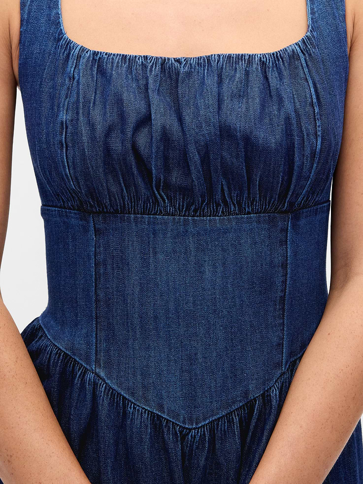 Image number 4 showing, Denim Drop-Waist Corset Midi Dress